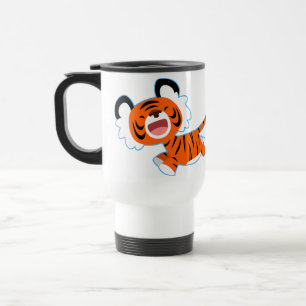 Niedlicher Cartoon Tiger auf der Flugroute/Tasse Reisebecher