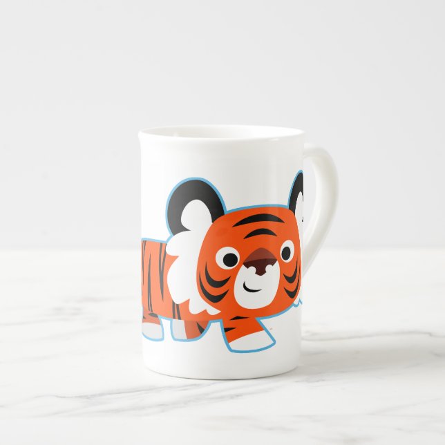 Niedlicher Cartoon Tiger auf der Prowl Bone China  Prozellantasse (Vorderseite Rechts)