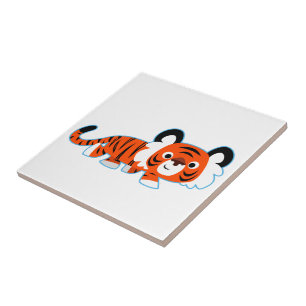 Niedlicher Cartoon Tiger auf der Schüssel Tile Fliese