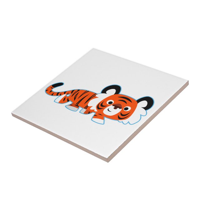 Niedlicher Cartoon Tiger auf der Schüssel Tile Fliese (Seite)