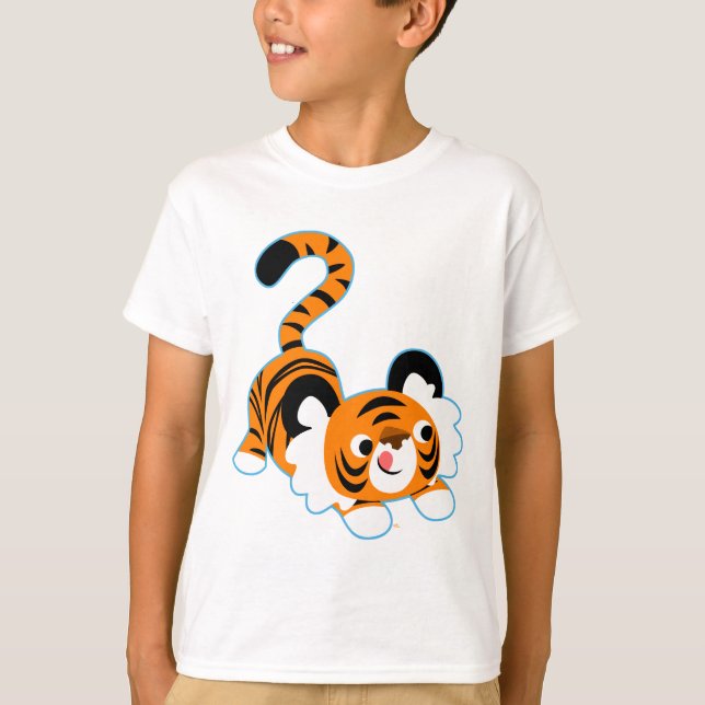 Niedlicher Cartoon Tiger bereit zum Spielen Kinder T-Shirt (Vorderseite)