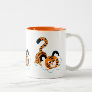 Niedlicher Cartoon Tiger bereit zum Spielen Zweifarbige Tasse