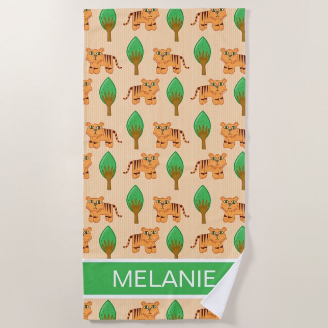 Niedlicher Cartoon Tiger Muster Personalisiert Strandtuch (Vorderseite)