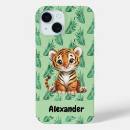 Niedlicher Cartoon Tiger über tropische Blätter Case-Mate iPhone Hülle