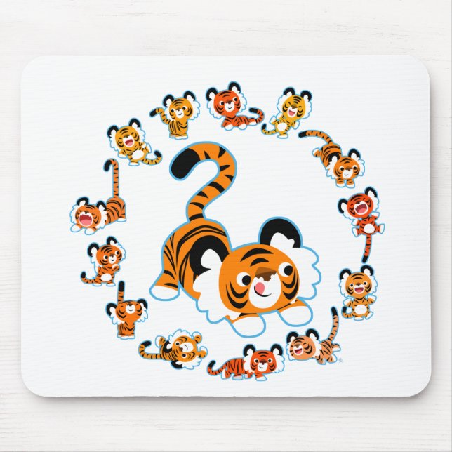 Niedlicher Cartoon Tigers Mandala (Blue Mousepad) Mousepad (Vorne)