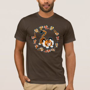 Niedlicher Cartoon Tigers Mandala (Blue) T - Shirt