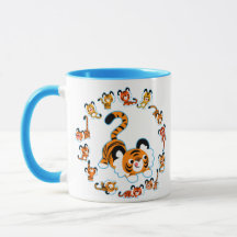 Niedlicher Cartoon Tigers Mandala (Blue) Tasse