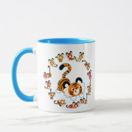 Niedlicher Cartoon Tigers Mandala (Blue) Tasse