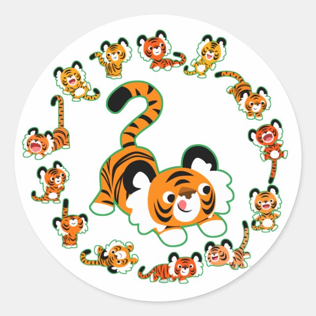 Niedlicher Cartoon Tigers Mandala (grün) Aufkleber (Vorderseite)