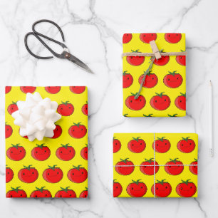 Niedlicher Cartoon Tomatenmuster Gelb Geschenkpapier Set