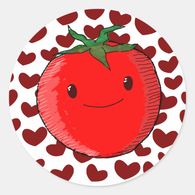Niedlicher Cartoon Tomato Lover Runder Aufkleber (Vorderseite)