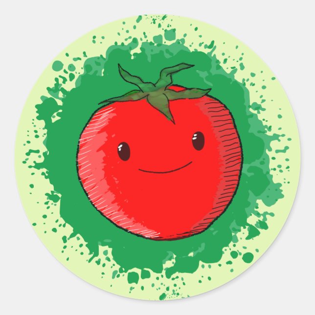 Niedlicher Cartoon Tomato Runder Aufkleber (Vorderseite)