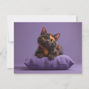 Niedlicher Cartoon Tortoiseshell Kitten auf Lila C Postkarte