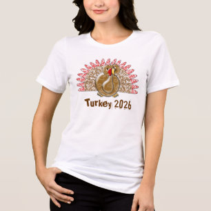 Niedlicher Cartoon Türkei Damask Muster Tri-Blend Shirt