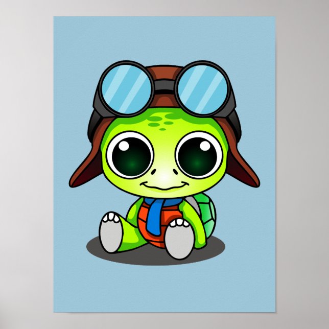 Niedlicher Cartoon Turtle in Aviator Hat Poster (Vorne)