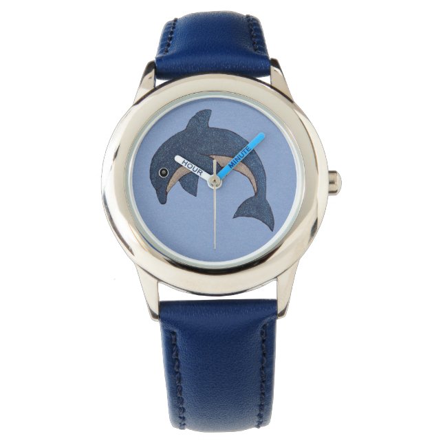 Niedlicher Cartoon Typ Shiny Blue White Jumping Do Armbanduhr (Vorderseite)
