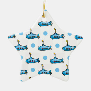 Niedlicher Cartoon U-Boot, Baby Blue Polka Dots Keramikornament