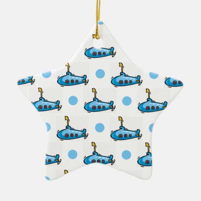 Niedlicher Cartoon U-Boot, Baby Blue Polka Dots Keramikornament (Vorne)