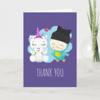 Niedlicher Cartoon Unicorn & Bird Pals Vielen Dank