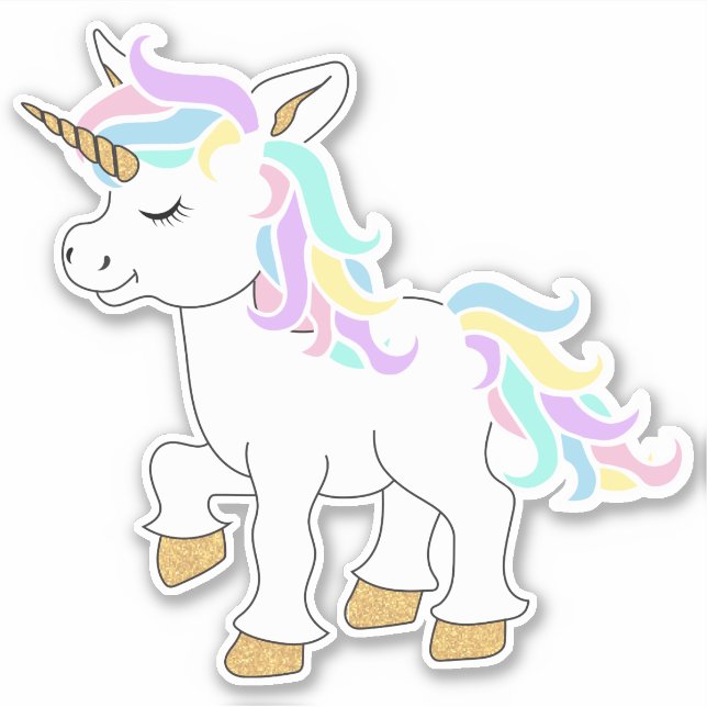 Niedlicher Cartoon Unicorn - Kiss-Cut Aufkleber (Vorderseite)
