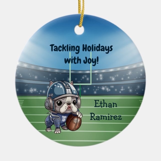 Niedlicher Cartoon - Urlaub mit Bulldoggen Keramik Ornament (Vorne)