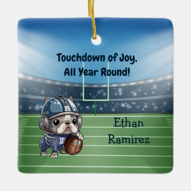 Niedlicher Cartoon - Urlaub mit Bulldoggen Keramikornament (Vorderseite)