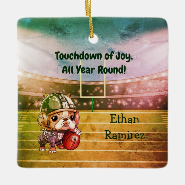 Niedlicher Cartoon - Urlaub mit Bulldoggen Keramikornament (Vorderseite)