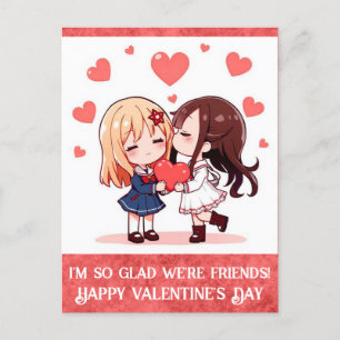 Niedlicher Cartoon Valentinstag Friend Hearts Postkarte