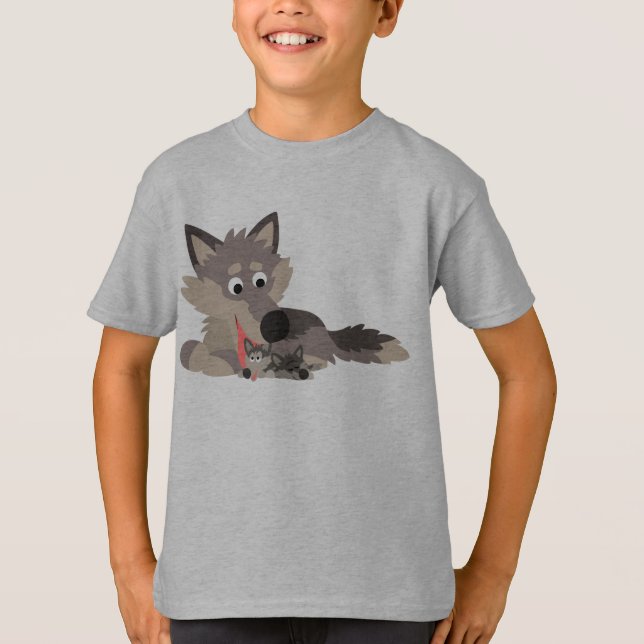 Niedlicher Cartoon Vater Wolf und Kindermädchen T  T-Shirt (Vorderseite)
