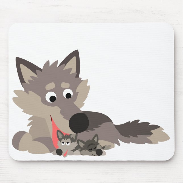 Niedlicher Cartoon Vater Wolf und Pups Mousepad (Vorne)