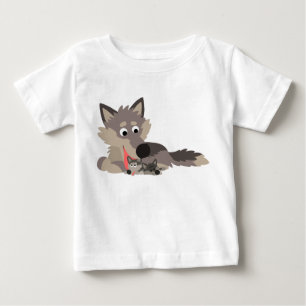 Niedlicher Cartoon-Vater-Wolf und Welpen-Baby-T - Baby T-shirt