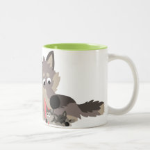Niedlicher Cartoon-Vater-Wolf und Welpen-Tasse