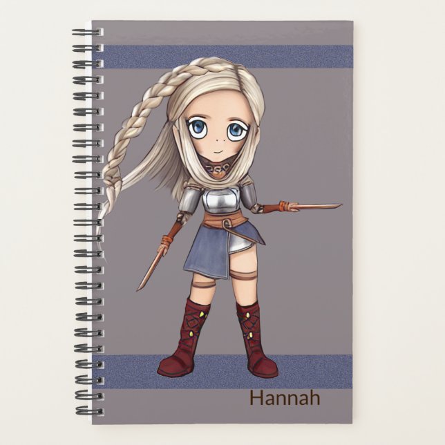 Niedlicher Cartoon Viking Girl Personalisiert Planer (Vorderseite)
