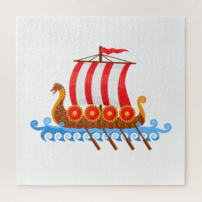 Niedlicher Cartoon Viking Ship mit Schild Illustra Puzzle (Vertikal)