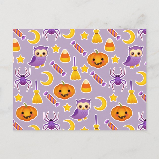 Niedlicher Cartoon Violett Halloween Design mit Kü Postkarte (Vorderseite)