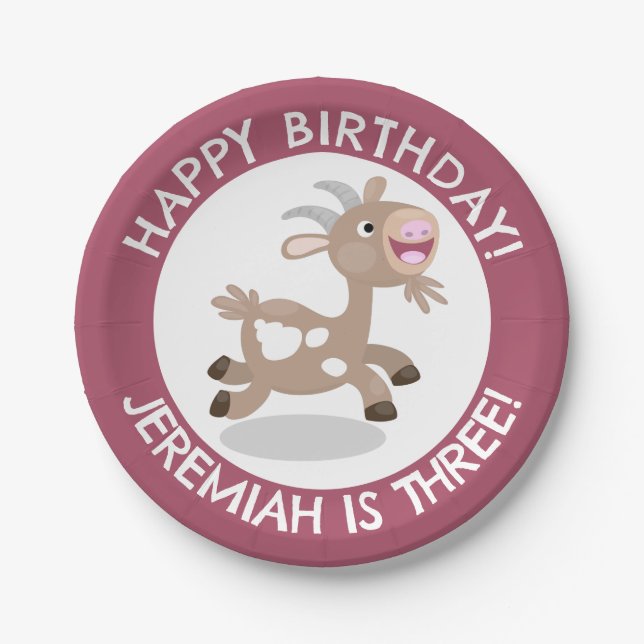 Niedlicher Cartoon von Bilziegen personalisierter  Pappteller (Vorderseite)