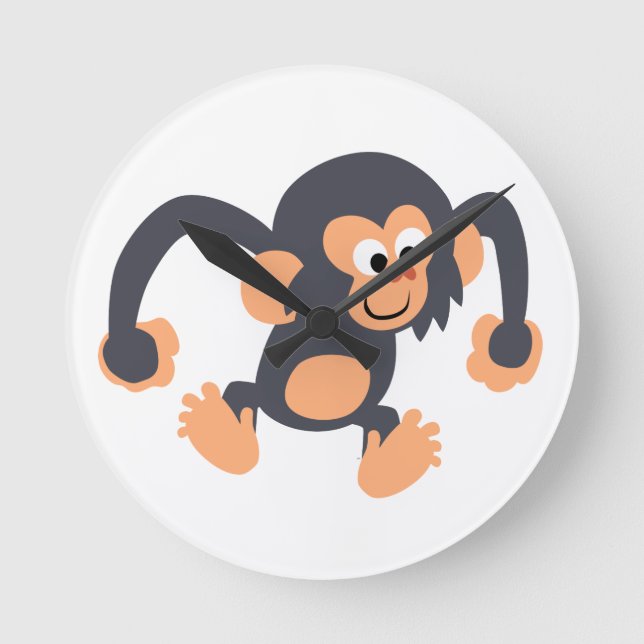 Niedlicher Cartoon von Bouncy Chimpanzy Wall Clock Runde Wanduhr (Vorderseite)