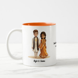 Niedlicher Cartoon von Desi Bride & Groom Indian W Zweifarbige Tasse