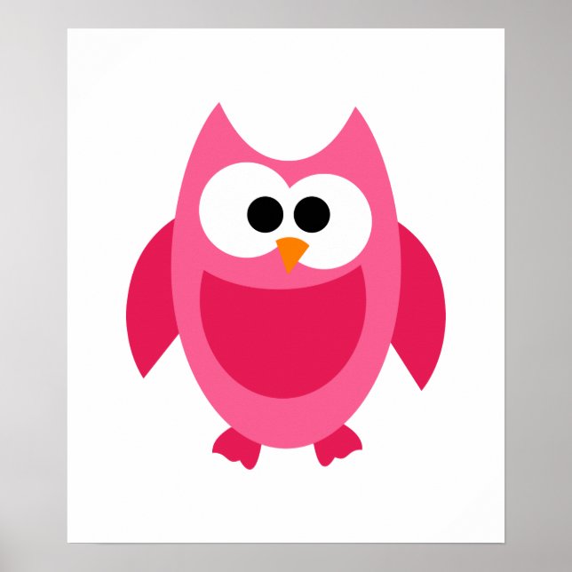 Niedlicher Cartoon von Rosa Owl Bird Poster (Vorne)