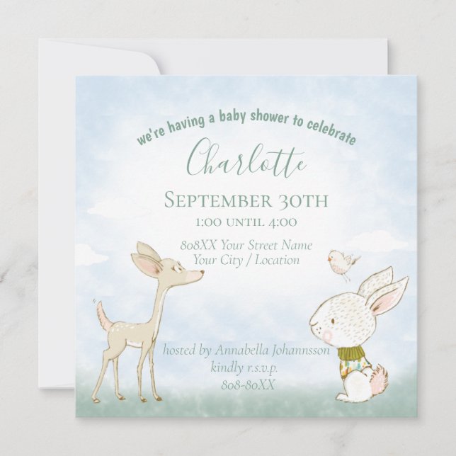 Niedlicher Cartoon Waldtiere Einladung (Vorderseite)