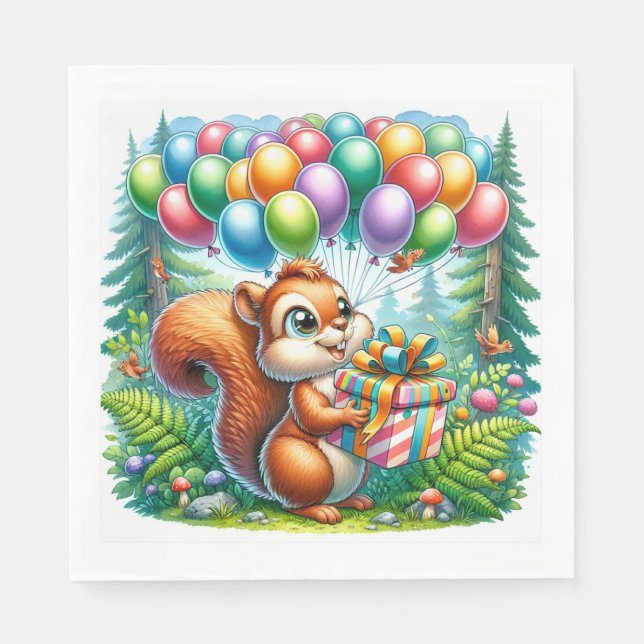 Niedlicher Cartoon Wasserfarbe Eichhörnchen Geburt Serviette (Vorderseite)