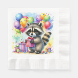 Niedlicher Cartoon Wasserfarbe Raccoon Geburtstag Serviette
