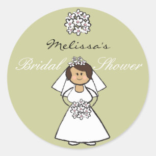 Niedlicher Cartoon Wedding Bride Daisies Brautpart Runder Aufkleber