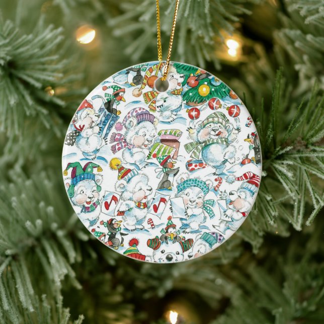 Niedlicher Cartoon Weihnachten Eisbär Penguin Part Keramik Ornament (Baum)