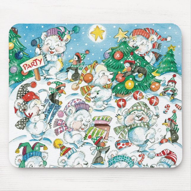 Niedlicher Cartoon Weihnachten Eisbär Penguin Part Mousepad (Vorne)