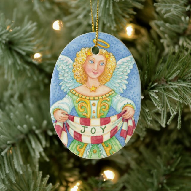 Niedlicher Cartoon Weihnachts Angel Halo mit Joy B Keramikornament (Baum)