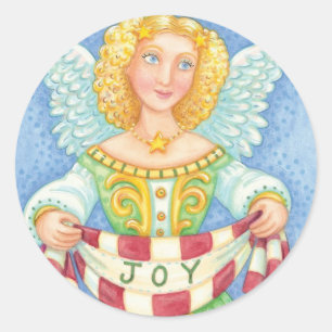 Niedlicher Cartoon Weihnachts Angel Halo mit Joy B Runder Aufkleber