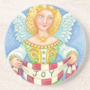 Niedlicher Cartoon Weihnachts Angel Halo mit Joy B Sandstein Untersetzer