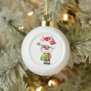 Niedlicher Cartoon Weihnachtshirsch. Keramik Kugel-Ornament