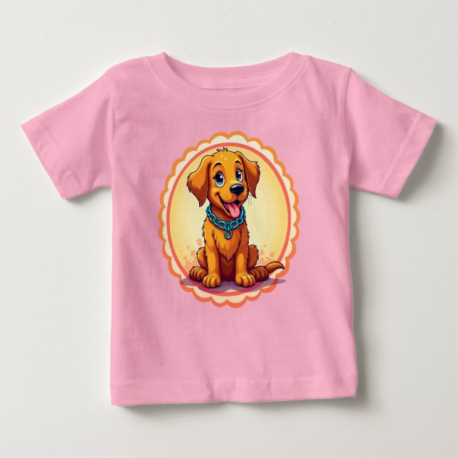 Niedlicher Cartoon-Welpe mit blauem Collar Baby T-shirt (Vorderseite)
